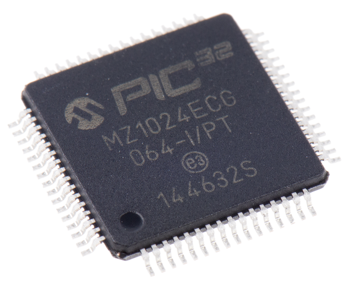 Microchip PIC32MZ1024ECG064-I/PT, 32 bit PIC Microcontroller, 200 MHz, 1.024MB FLASH, 64-Pin TQFP