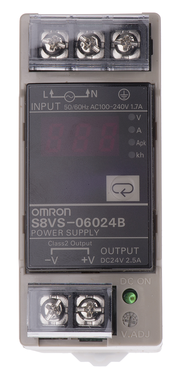 Omron S8VS Switched Mode DIN Rail Power Supply, 85 → 264V ac ac Input, 24V dc dc Output, 2.5A Output, 60W