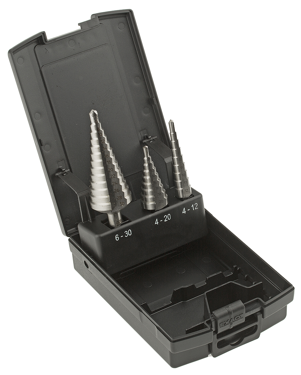 EXACT 3-Piece Step Drill Bit Set for Metal, 30mm Max, 4mm Min, HSS Bits