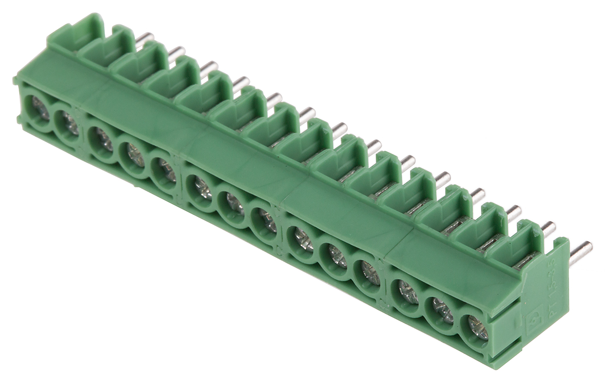 Phoenix Contact COMBICON PT Series PCB Terminal Block, 3.5mm Pitch, Through Hole Mount, 1-Row, Solder Termination