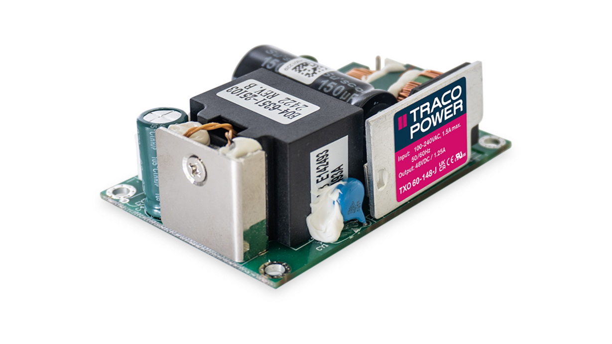TRACOPOWER AC-DC Power Supply, TXO 60-112-J, 12V dc, 5A, 60W, 1 Output, 85 → 264V ac Input Voltage