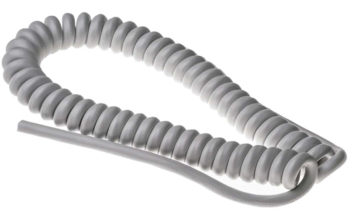 RS PRO Coiled 0.75 mm² 2 Core Power Cable, Grey TPU, 0.5m