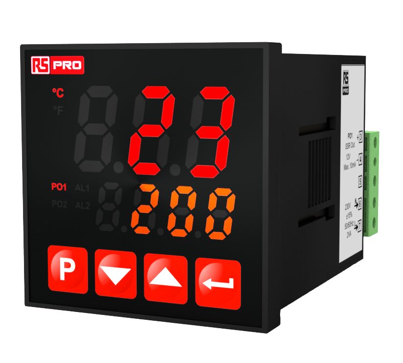 RS PRO Panel Mount PID Temperature Controller, 48 x 48mm 2 Input, 3 Output Relay, SSR, 100 → 240 V Supply