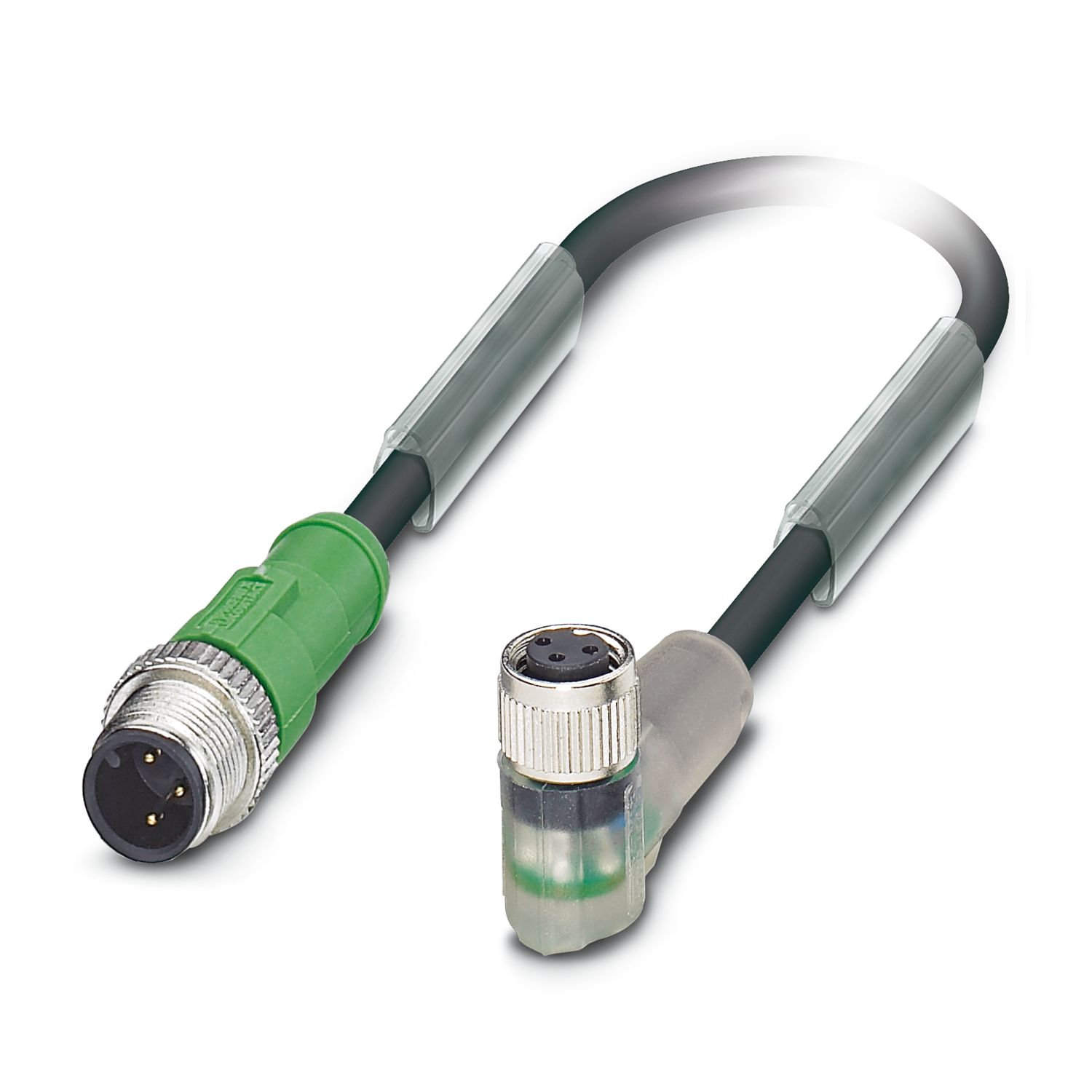 Phoenix Contact Male 3 way Straight Plug M12 to Female 3 way Angled Socket M8 Sensor Actuator Cable, 3 m