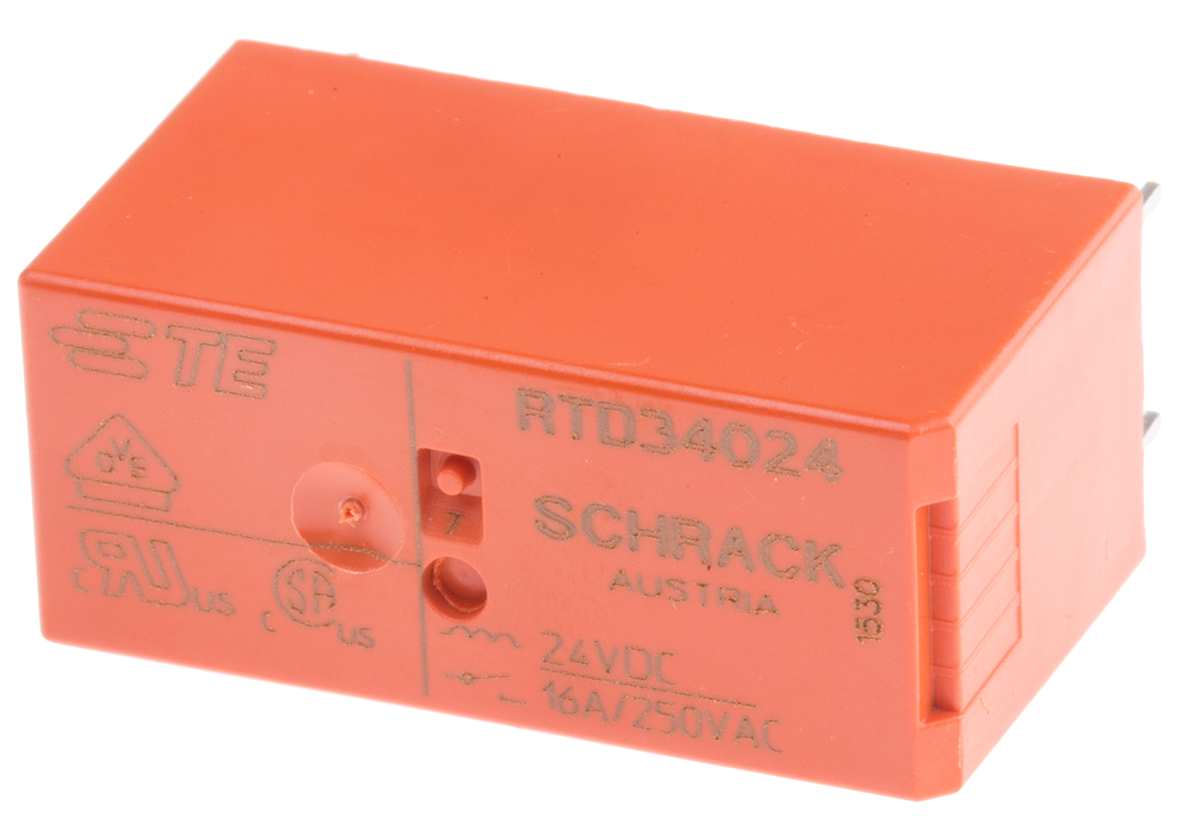 TE Connectivity PCB Mount Power Relay, 24V dc Coil, 16A Switching Current, SPST