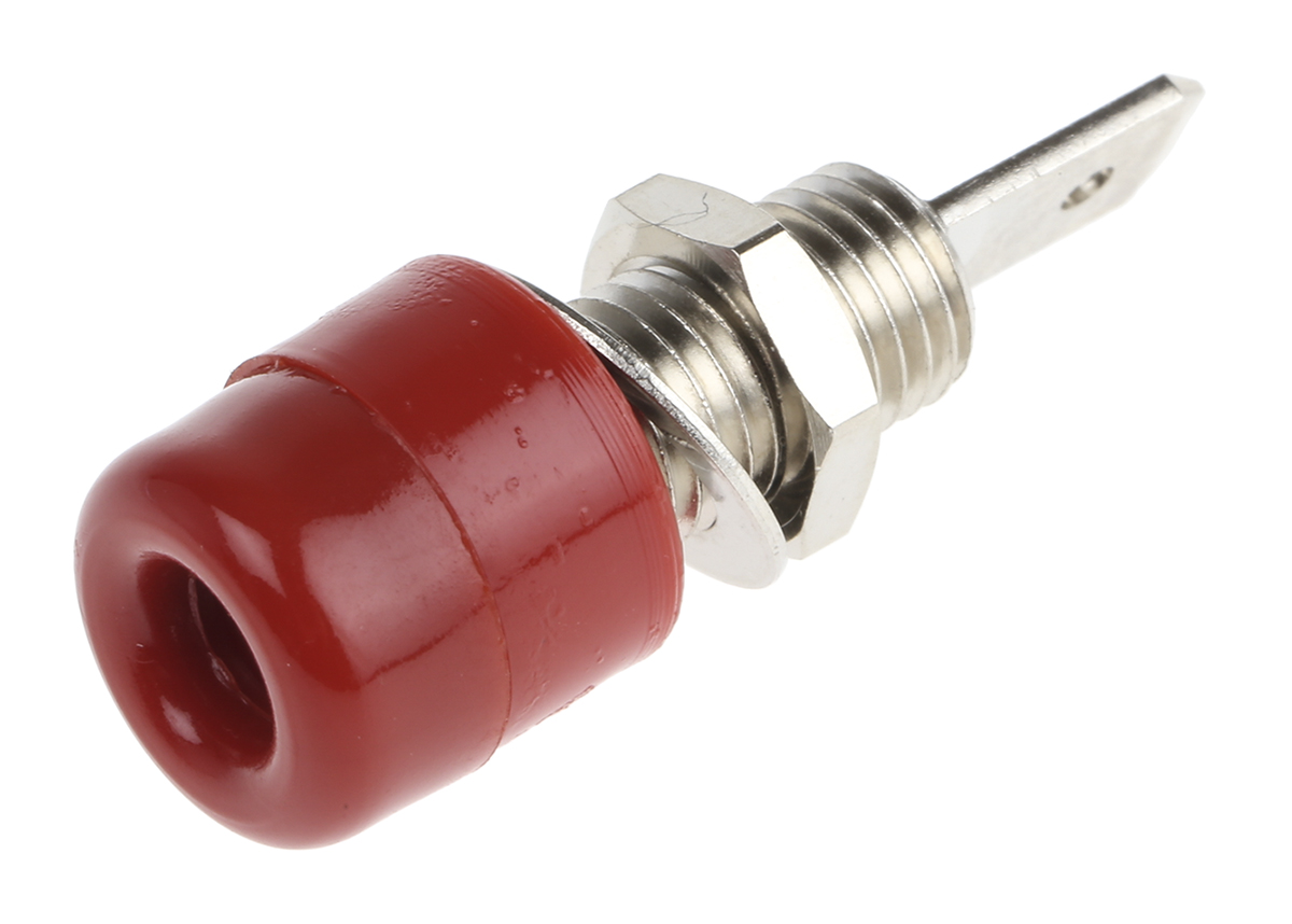 Schutzinger Red Female Banana Socket, 4 mm Connector, Tab Termination, 32A, Nickel Plating