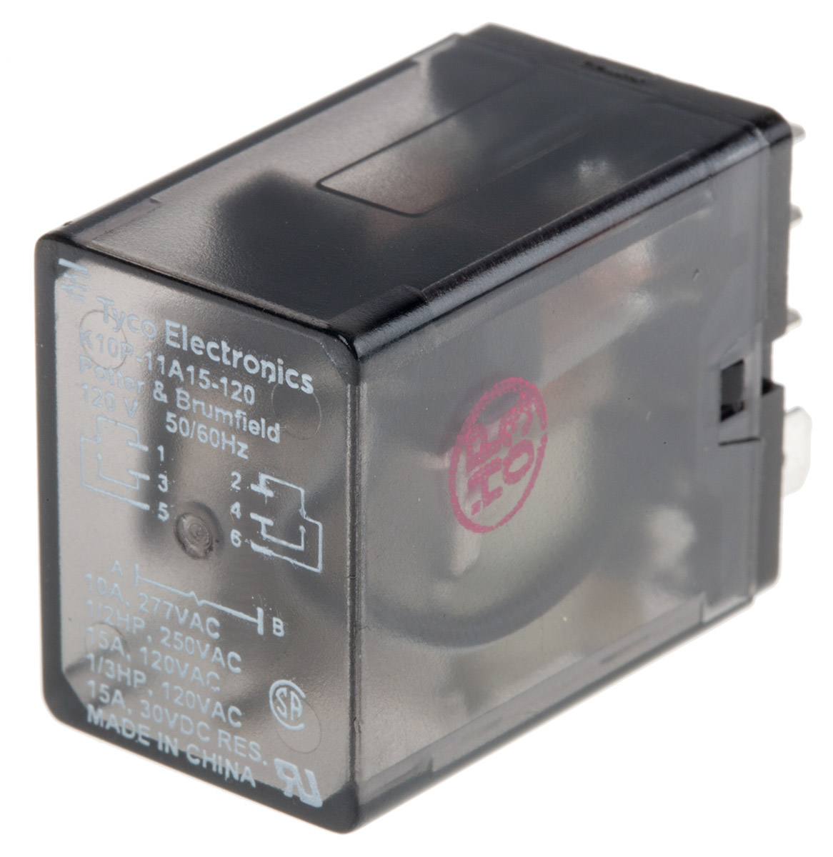 TE Connectivity Plug In Power Relay, 120V ac Coil, 15A Switching Current, DPDT