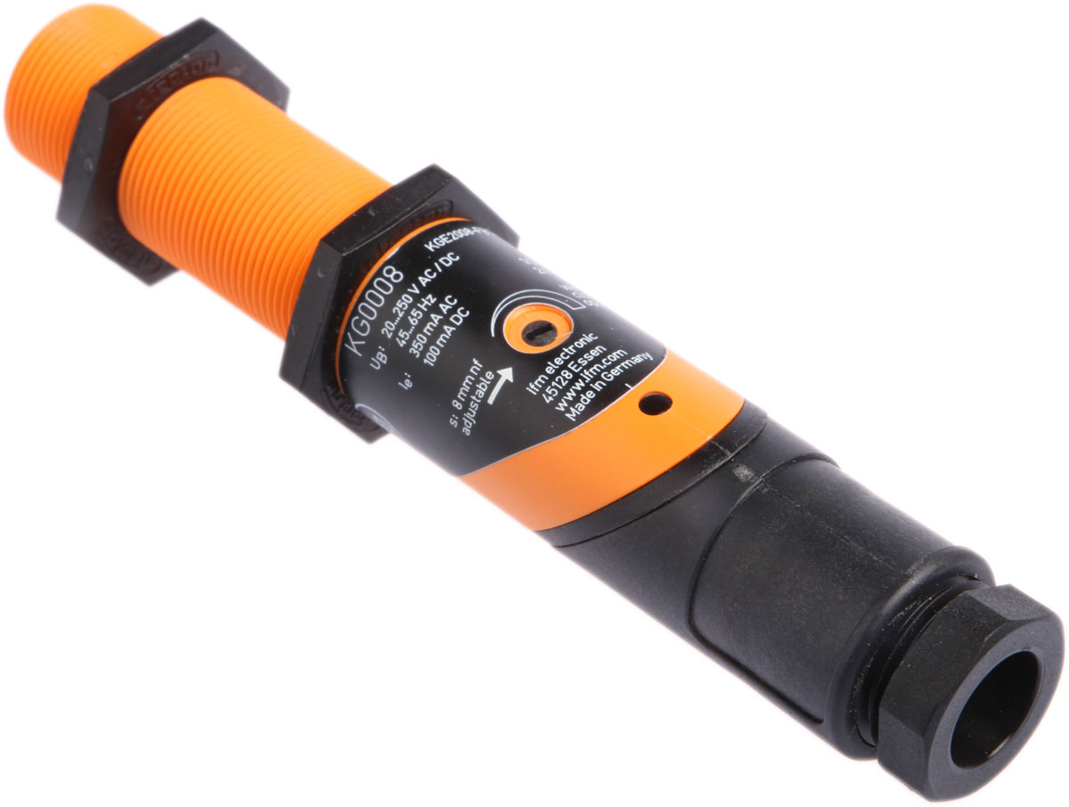 ifm electronic Capacitive Threaded Barrel Proximity Sensor, M18, 8 mm Detection, 2-Wire NO/NC, 20 → 250 V ac/dc