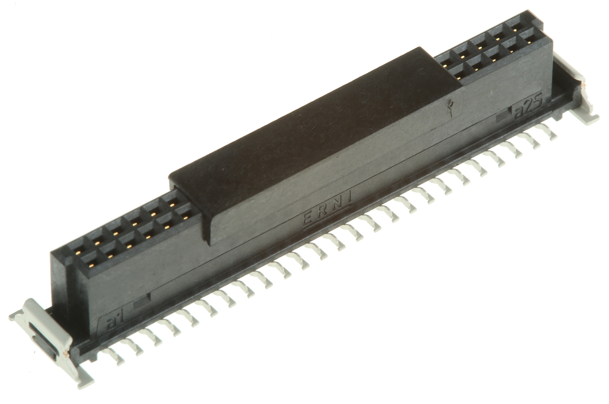 ERNI SMC Series Straight Surface Mount PCB Socket, 50-Contact, 2-Row, 1.27mm Pitch, Solder Termination