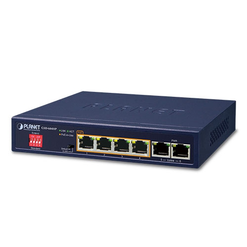 Planet GSD-604HP, Unmanaged 6 Port Network Switch With PoE RJ-45