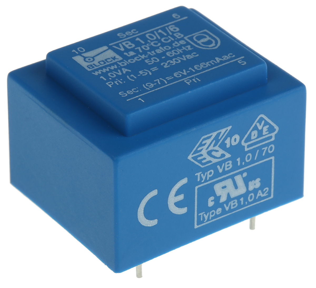Block 6V ac 1 Output Through Hole PCB Transformer, 1VA