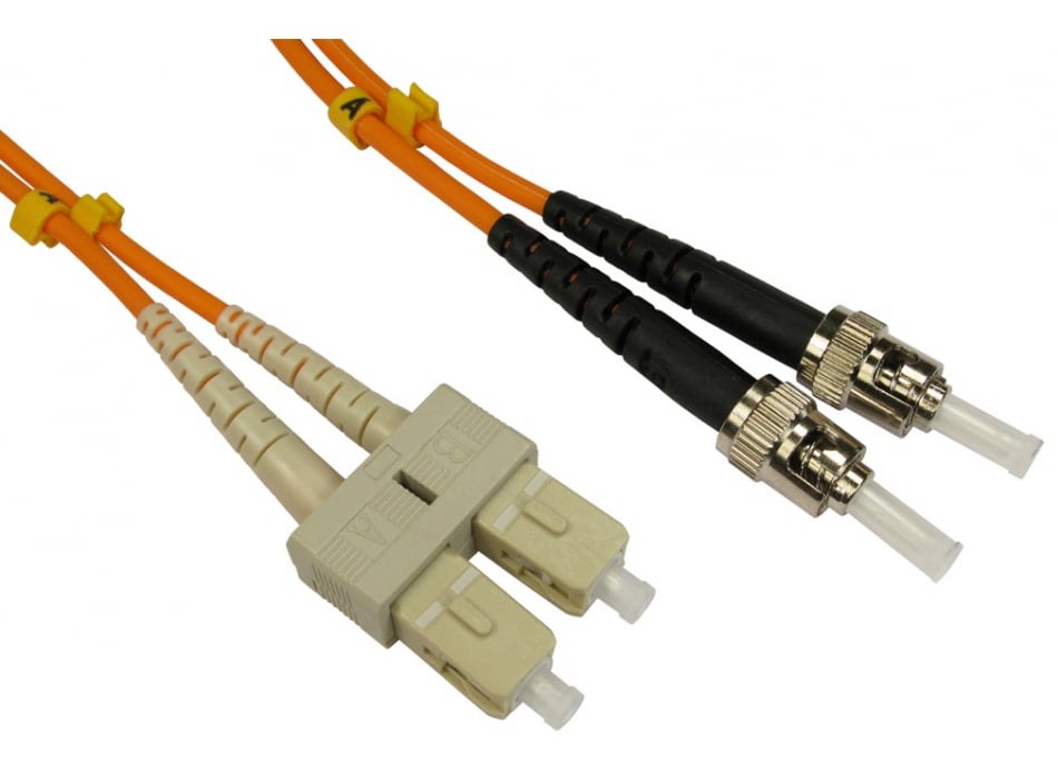 RS PRO ST to SC Duplex Multi Mode OM2 Fibre Optic Cable, 3mm, Orange, 1m