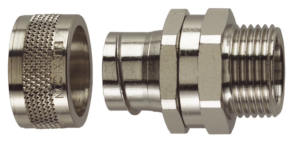 Flexicon Straight, Conduit Fitting, 16mm Nominal Size, M16, Nickel Plated Brass IP54 rating