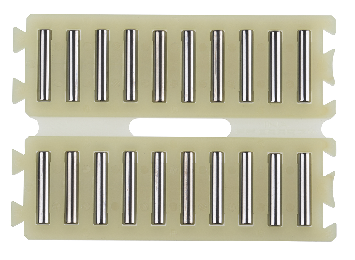 INA Double Flat Cage Assembly for Needle Rollers, 10 rollers per cage, 3.5mm roller diameter