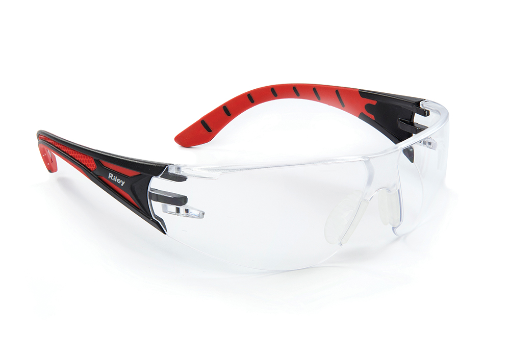 Riley STREAM RED Anti-Mist UV Safety Glasses, Clear Polycarbonate Lens