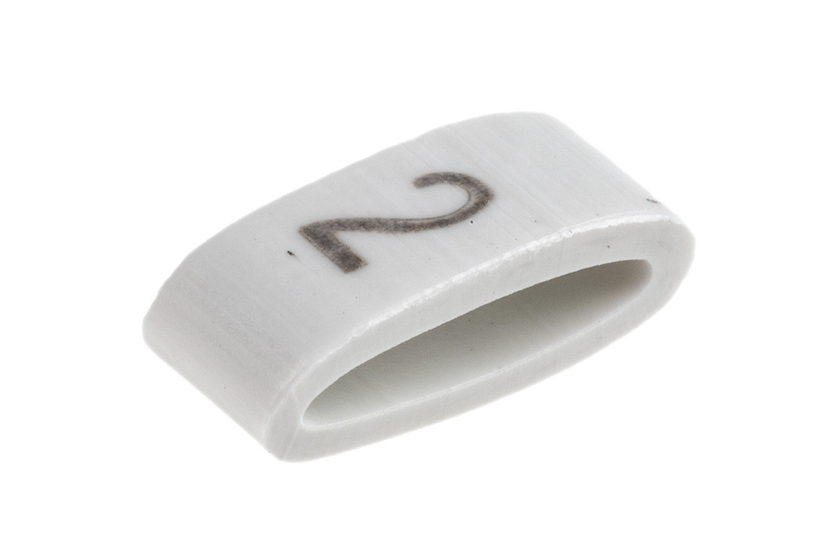 HellermannTyton HODS85 Slide On Cable Markers, Black on White, Pre-printed "2", 1.8 → 6.3mm Cable, 531-07853