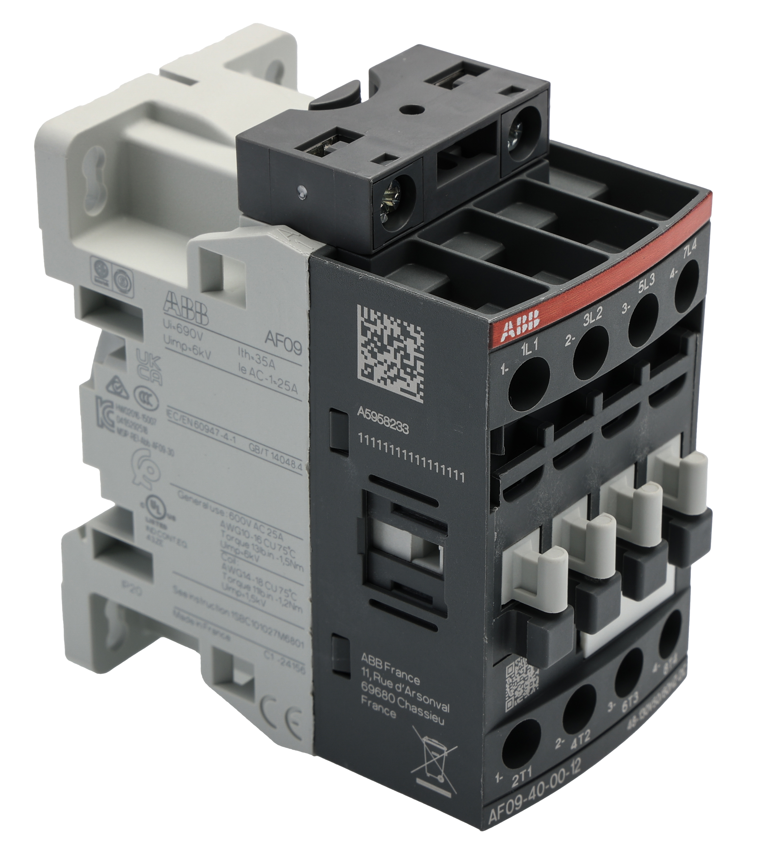 ABB AF09 Contactor, 130 V Coil, 4-Pole, 7 A, 4 kW 48 V, 4 NO, 690V