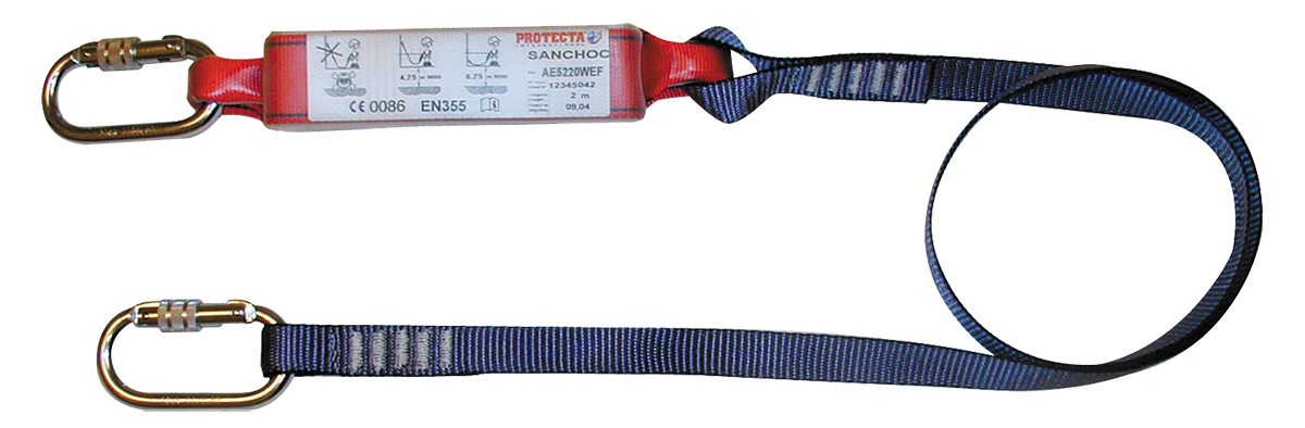 Protecta 2m Fall Arrest Shock Absorbing Lanyard Screw Karabiner Single