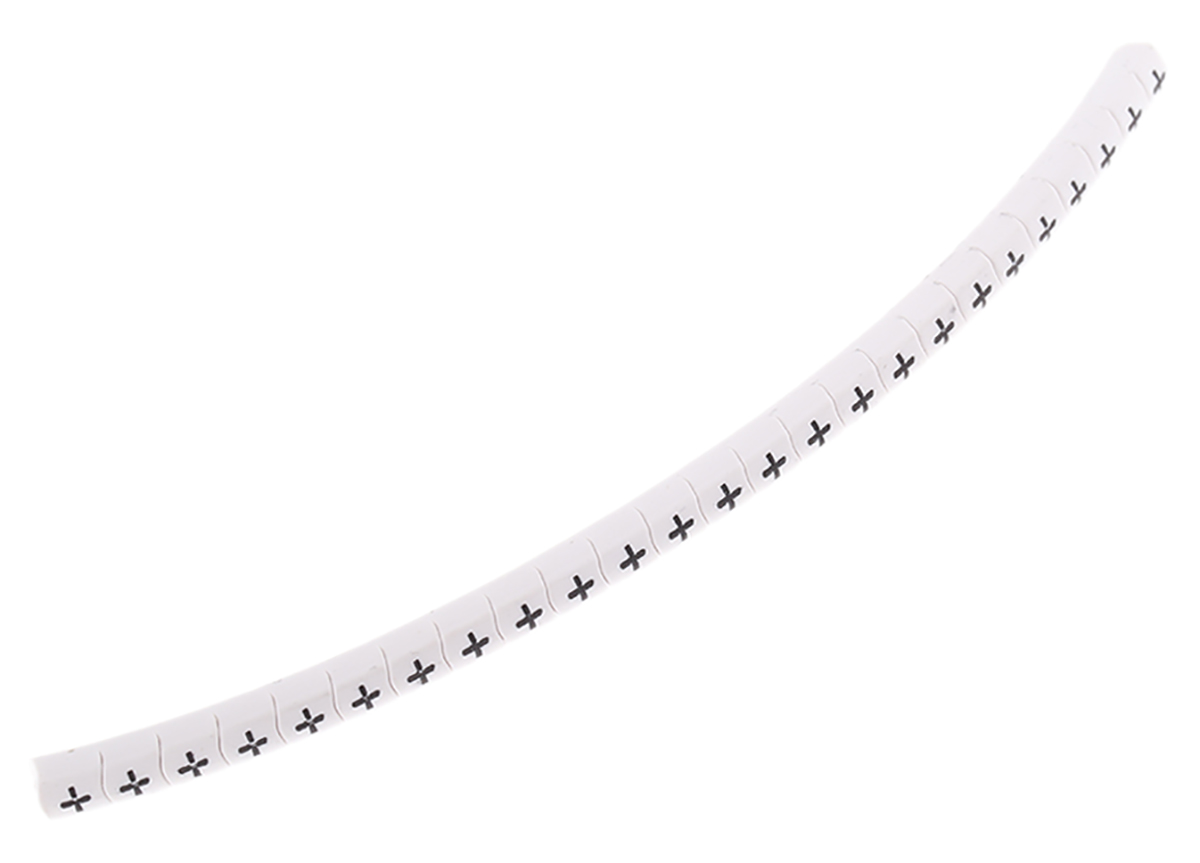 HellermannTyton Helagrip Slide On Cable Markers, Black on White, Pre-printed "+", 1 → 3mm Cable, 901-10354
