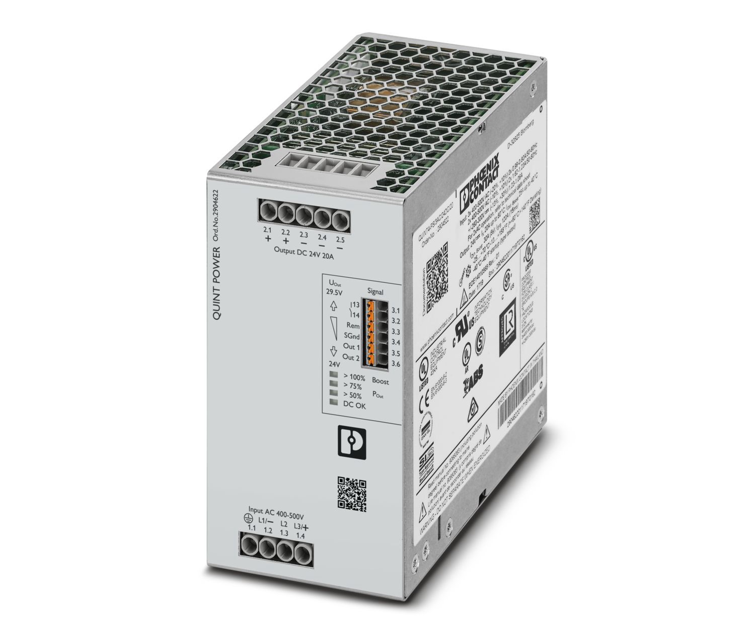 Phoenix Contact Switching Power Supply, 1168602, 24 → 29.5V dc, 20A, 720W, Dual Output, 400 → 500V ac