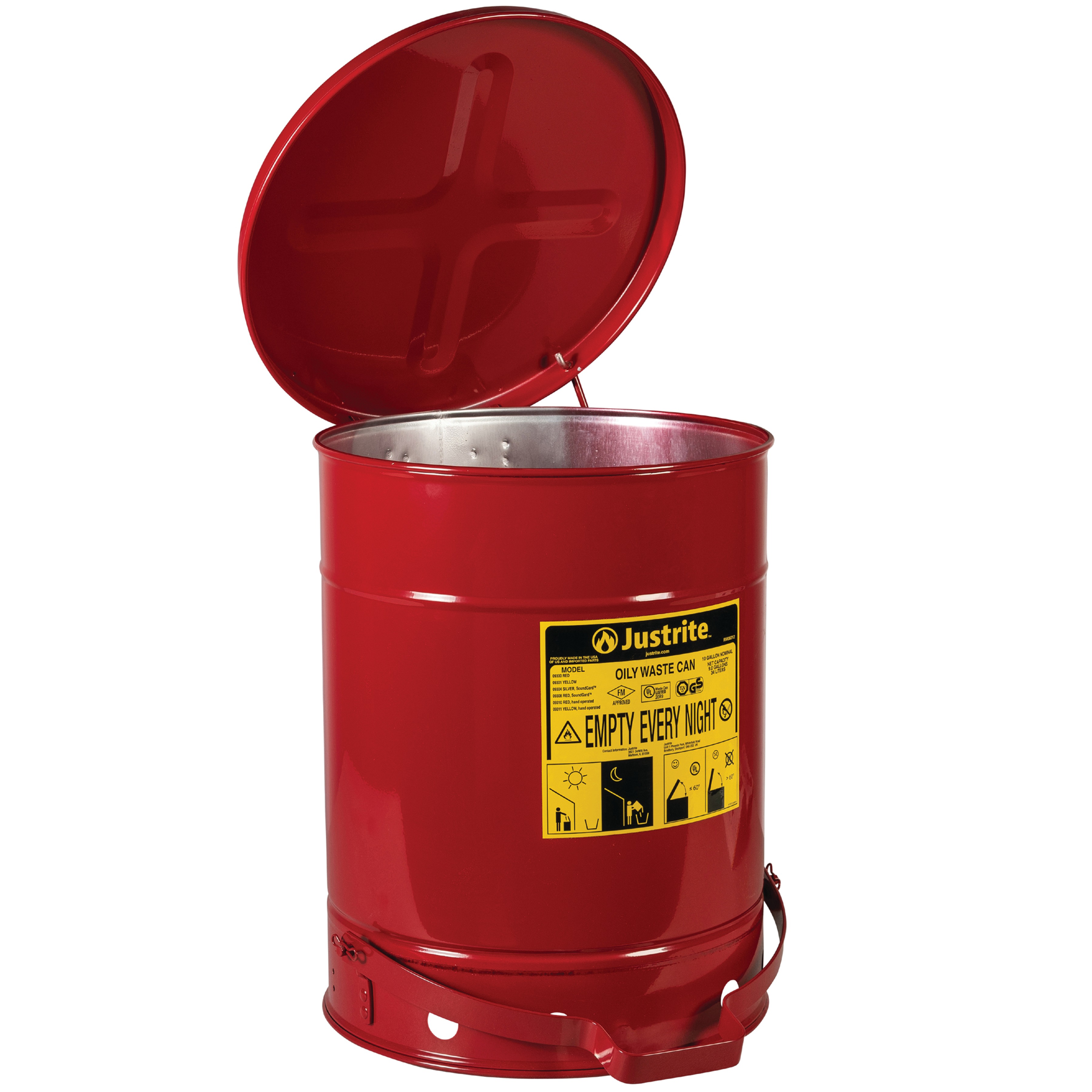 Justrite Safety Cans 38L Red Pedal Steel Flammable Waste Can