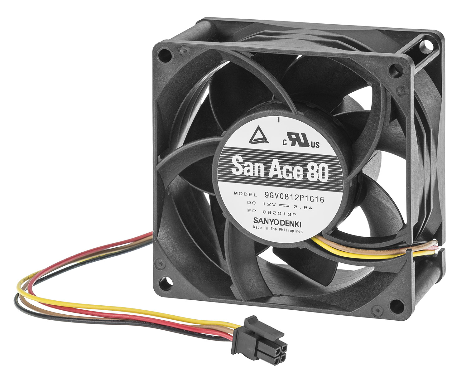 Sanyo Denki Axial Fan, 12 V dc, DC Operation, 138cfm, 45.6W, 3.8A Max, 80 x 80 x 38mm