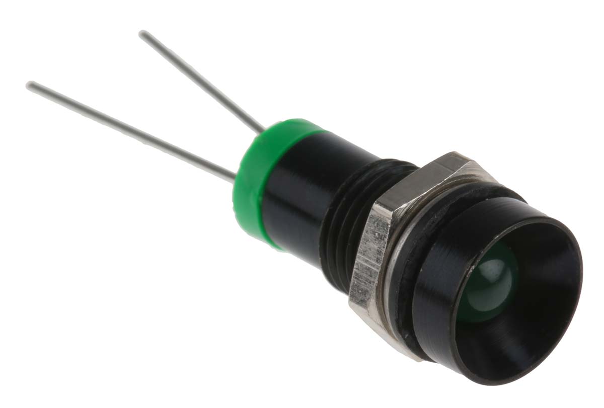 RS PRO Green Panel Mount Indicator, 2V dc, 8mm Mounting Hole Size, IP67