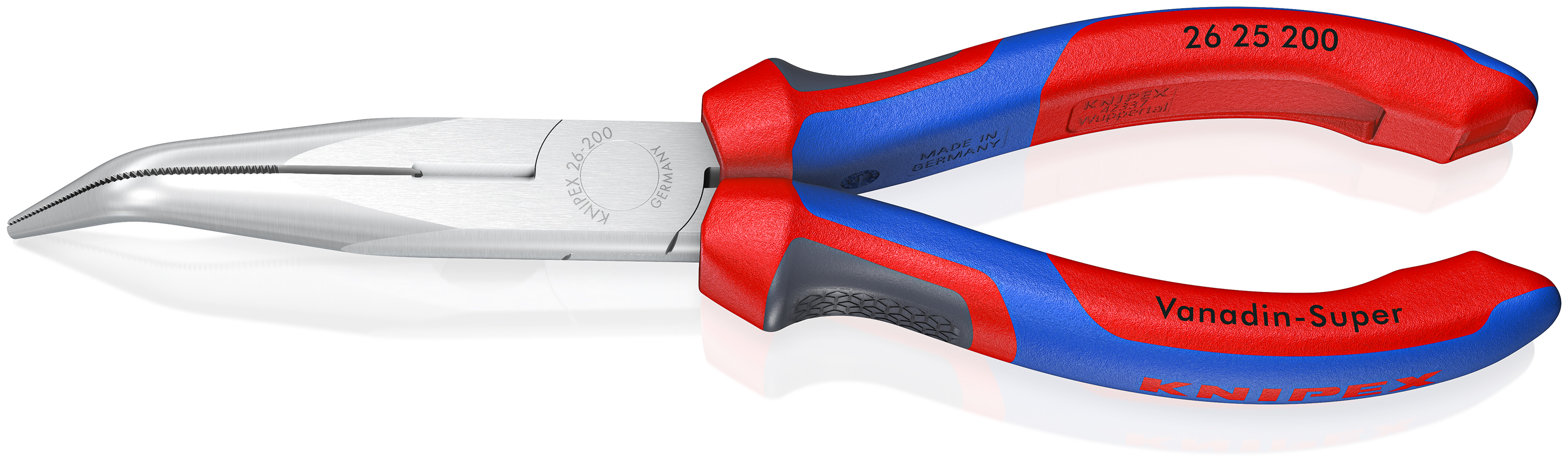 Knipex Long Nose Pliers, 200 mm Overall, Angled Tip, 73mm Jaw