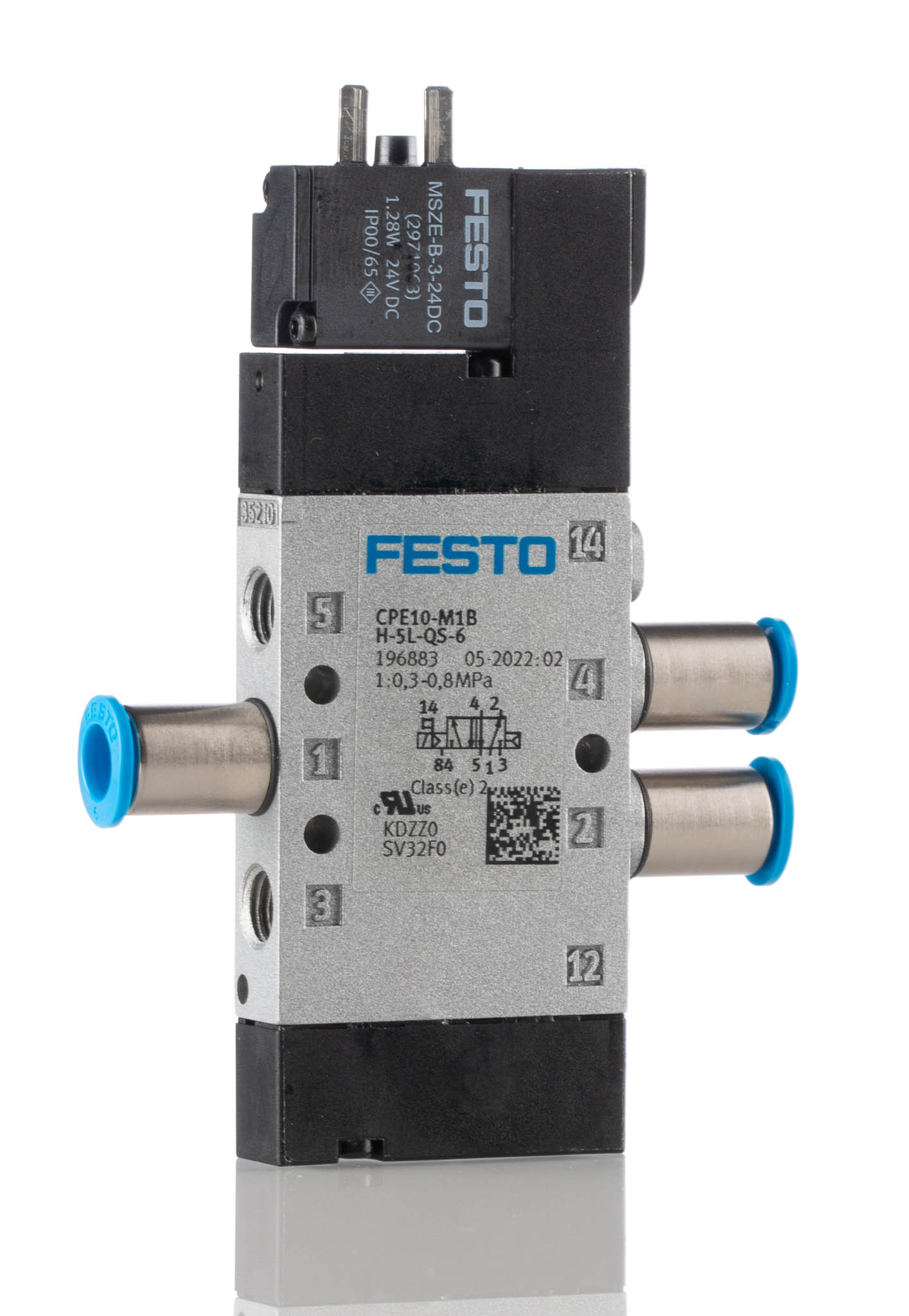 Festo 5/2 Solenoid Pilot Valve - Electrical One-Touch Fitting 6 mm CPE Series 24V dc, 196883
