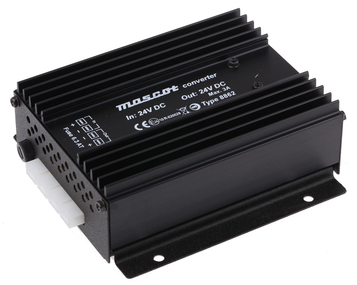 Mascot DC-DC Converter, 24V dc/ 10A Output, 18 → 32 V dc Input, 132W, Mounting Bracket, +30°C Max Temp -20°C Min