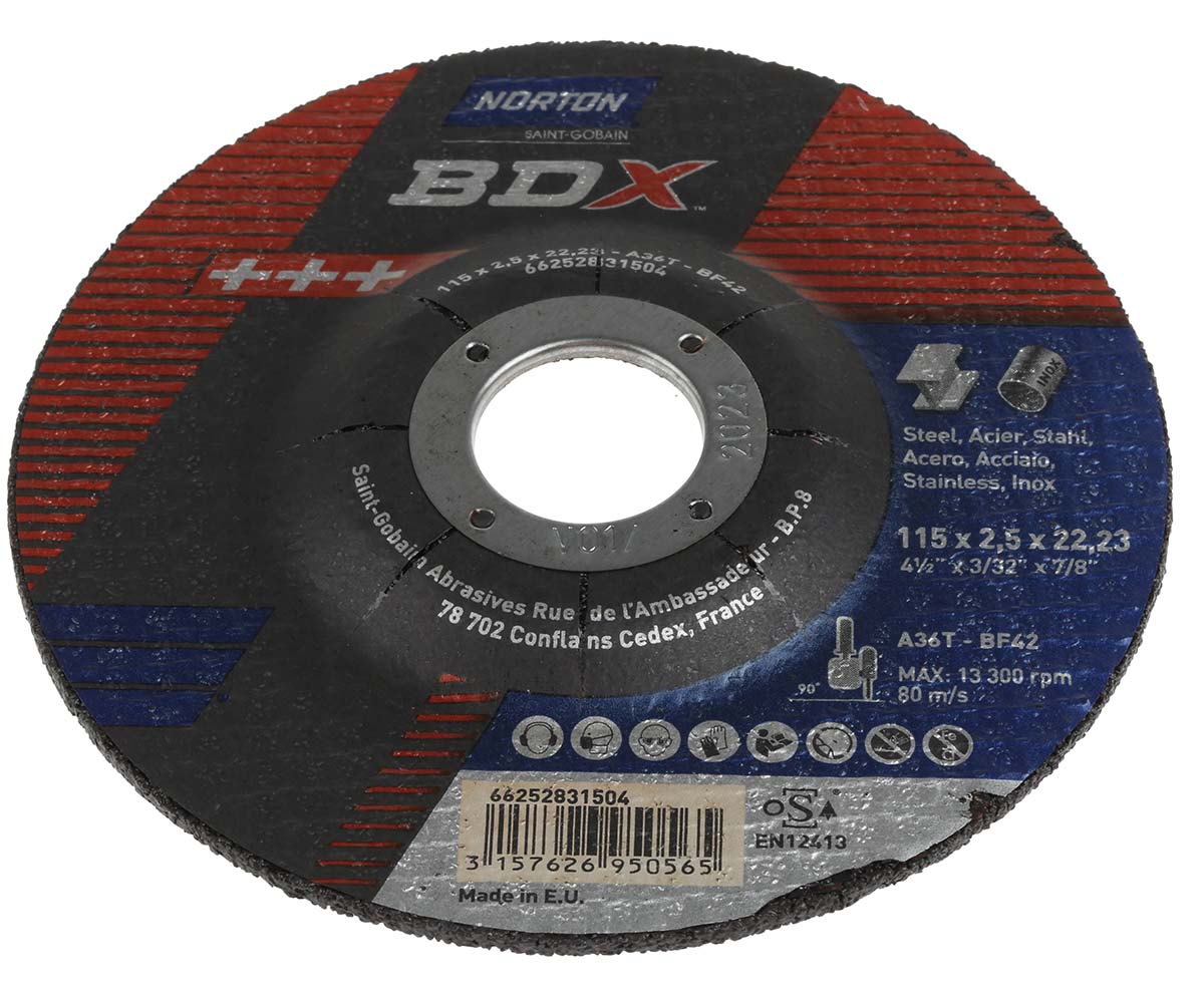 Norton Cutting Disc Aluminium Oxide Cutting Disc, 115mm x 2.5mm Thick, P36 Grit, 5 in pack