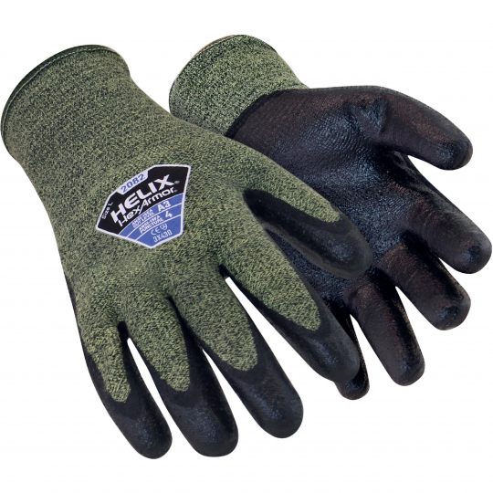 Hexarmor Green Aramid, Wool Work Gloves, Size 9, Neoprene Coating