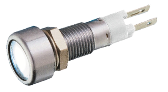 Signal Construct White Panel Mount Indicator, 12V, 8mm Mounting Hole Size, Solder Tab Termination, IP67