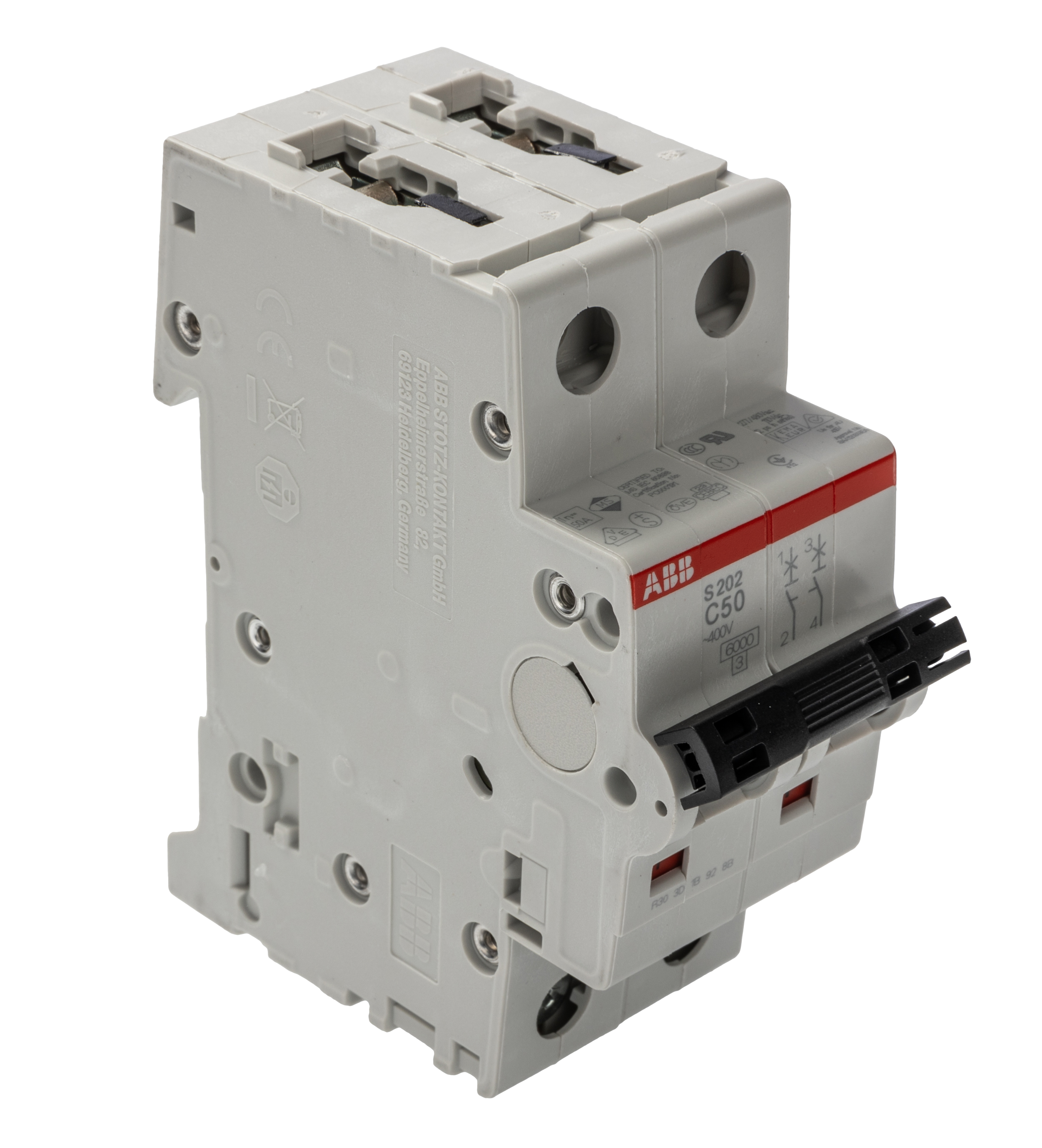 ABB System Pro M Compact S200 MCB, 2P, 50A Curve C, 400V AC, 125V DC, 10 kA Breaking Capacity