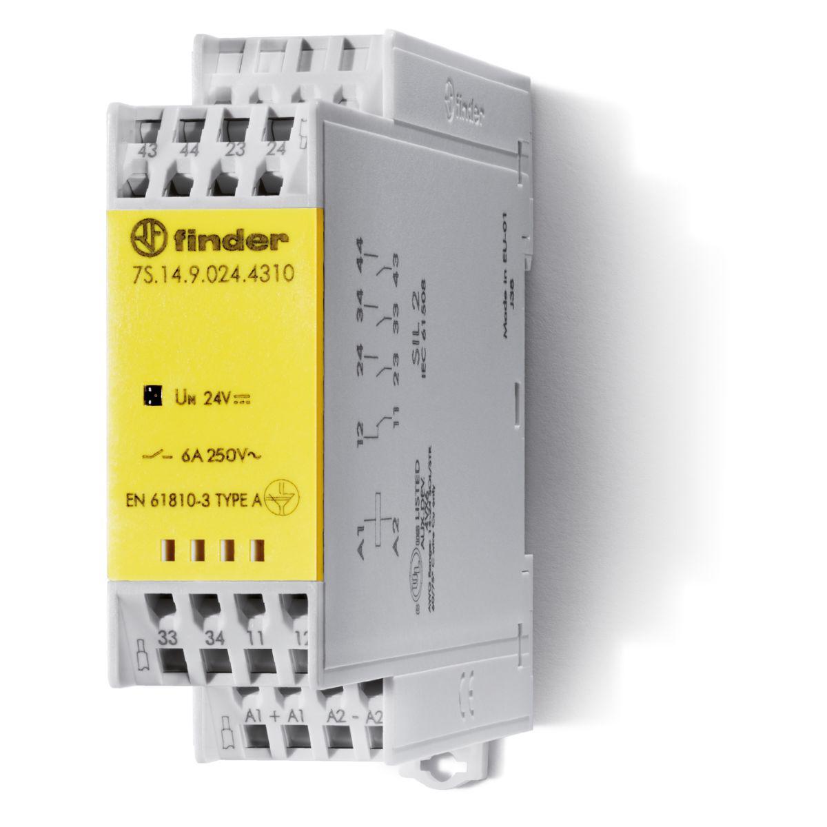 Finder DIN Rail Non-Latching Relay with Guided Contacts, 24V dc Coil, 6A Switching Current, 3PDT