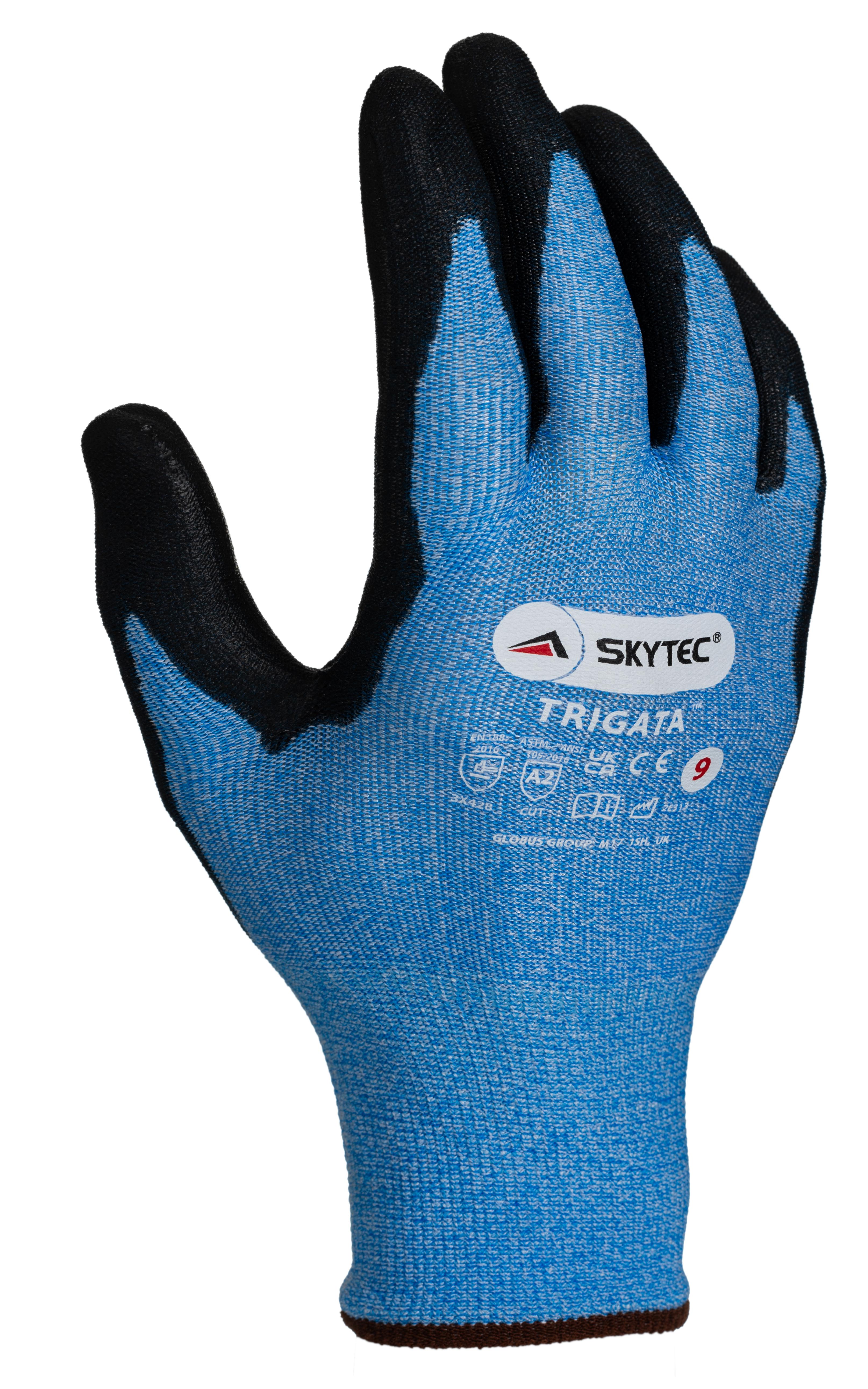 Skytec Trigata Blue Polyurethane Work Gloves, Size 9, Polyurethane Coating