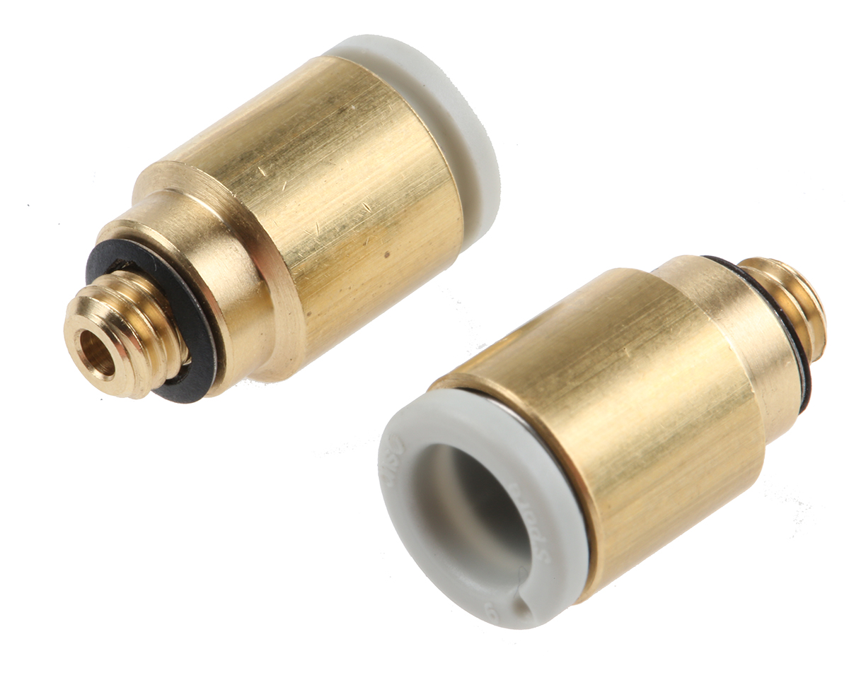 SMC KQ2 Series Straight Threaded Adaptor, M5 Male to Push In 6 mm, Threaded-to-Tube Connection Style