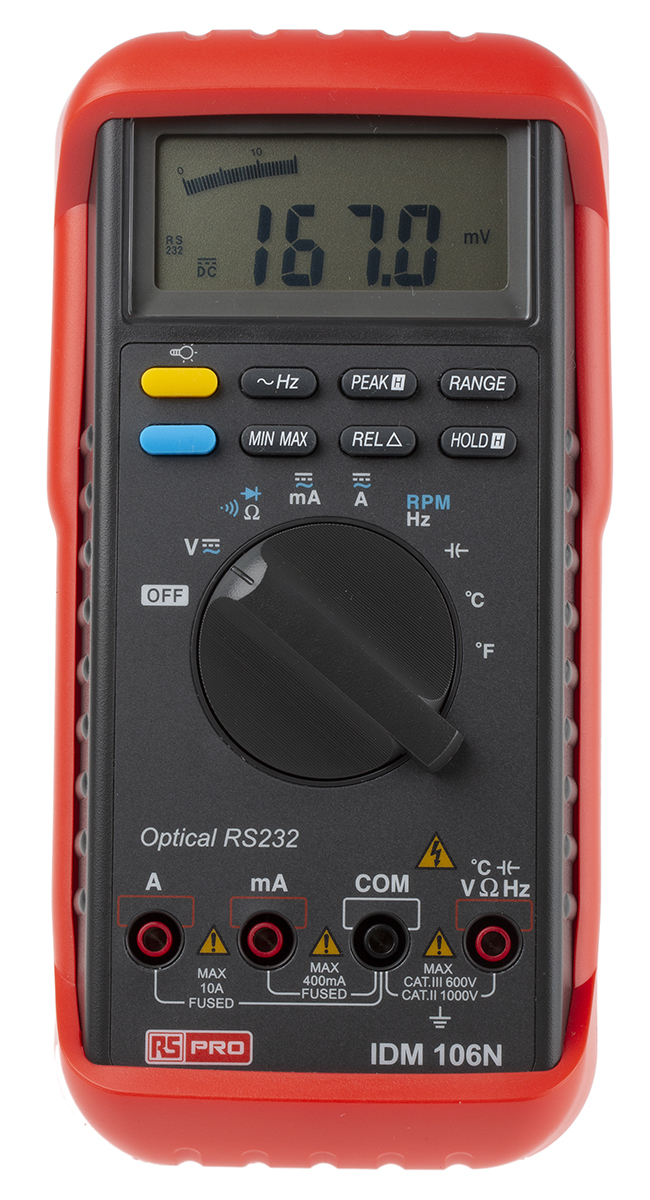 RS PRO IDM106N Handheld Digital Multimeter, True RMS, 10A ac Max, 10A dc Max, 1000V ac Max