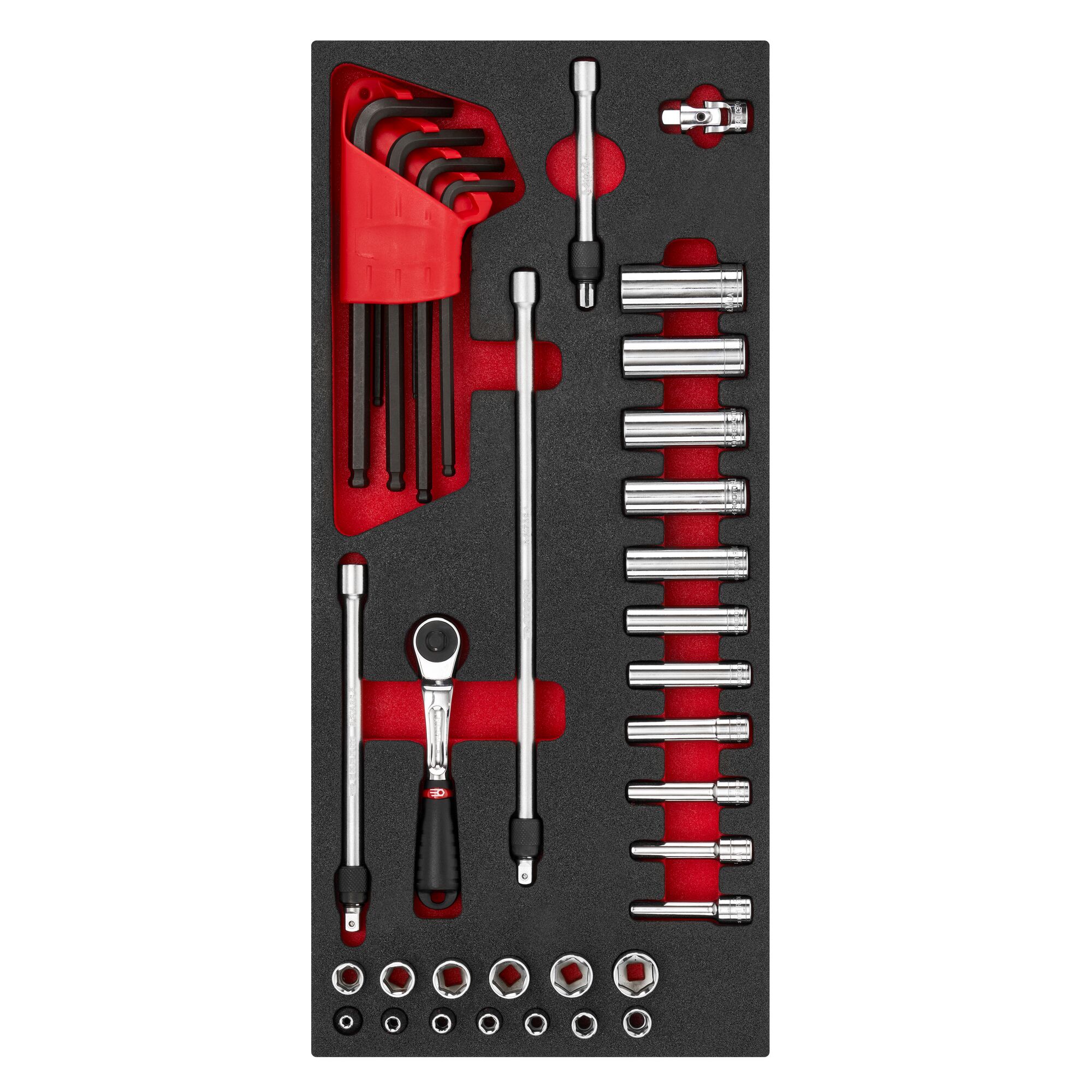 Facom 30-Piece Metric 1/4 in Deep Socket/Standard Socket/Allen Key Set with Ratchet, 6 point