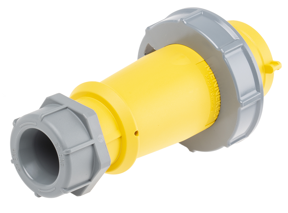 MENNEKES, AM-TOP IP67 Yellow Cable Mount 3P Industrial Power Plug, Rated At 32A, 110 V