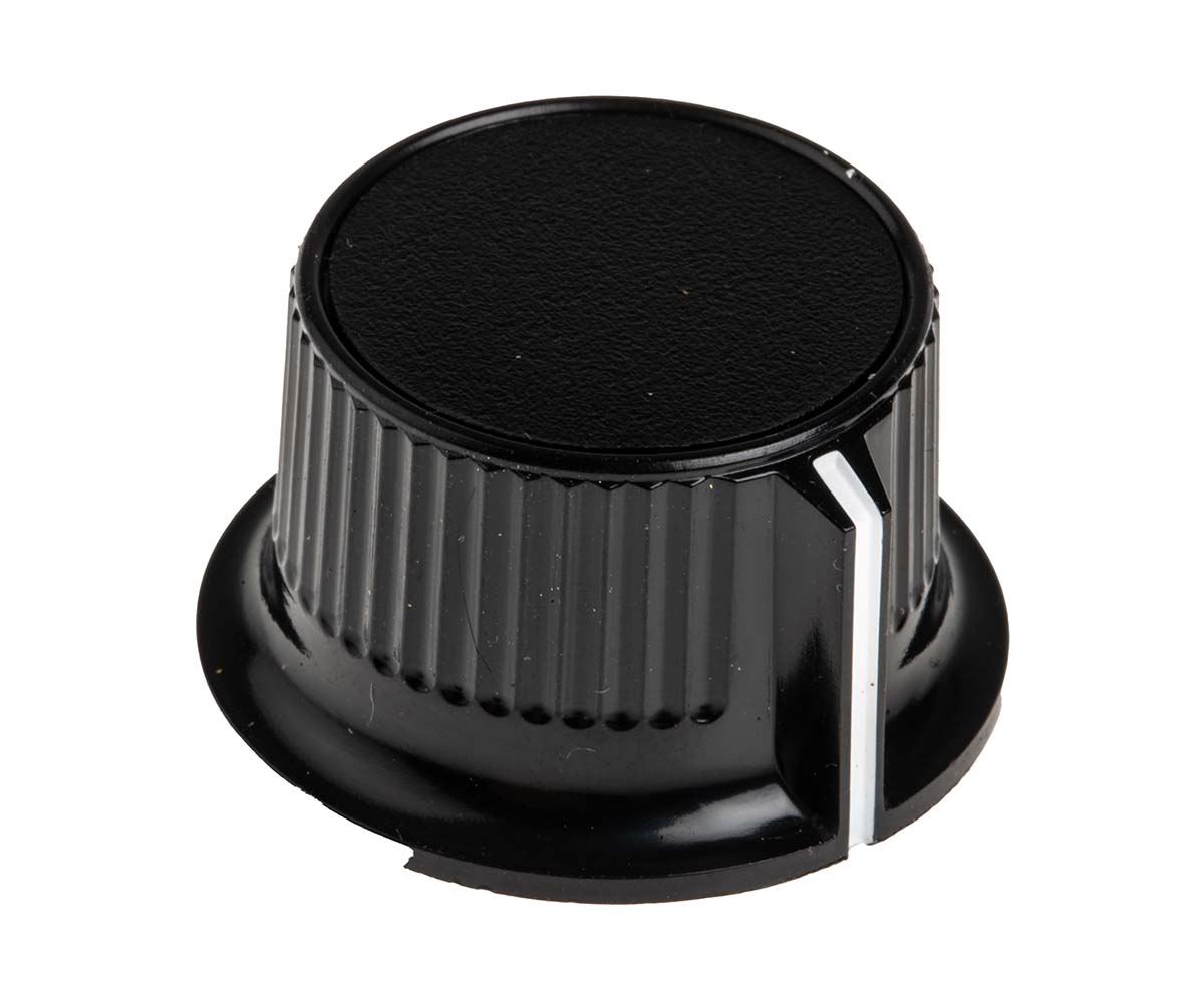 RS PRO 28mm Black Potentiometer Knob for 6mm Shaft Splined