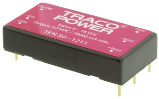 TRACOPOWER TEN 50 DC-DC Converter, 15V dc/ 3.33A Output, 9 → 18 V dc Input, 50W, Through Hole, +85°C Max Temp