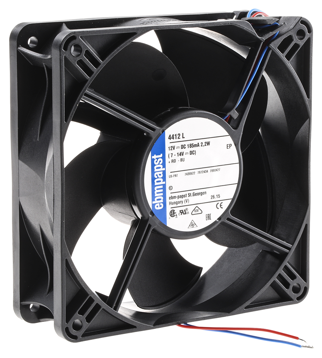 ebm-papst 4400 Series Axial Fan, 12 V dc, DC Operation, 150m³/h, 2.2W, 119 x 119 x 38mm