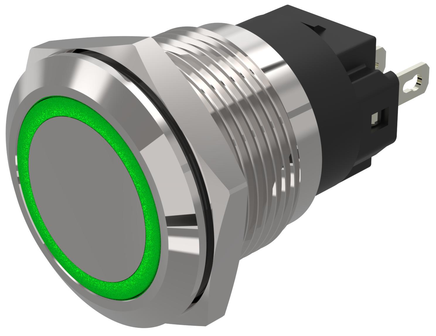 EAO 82 Series Green Indicator, 24V ac/dc, 19mm Mounting Hole Size, Solder Tab Termination, IP65, IP67