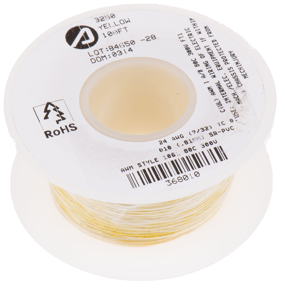 Alpha Wire Hook-up Wire PVC Series Yellow 0.2 mm² Hook Up Wire, 24 AWG, 7/0.20 mm, 30m, SR-PVC Insulation, 3250 YL005