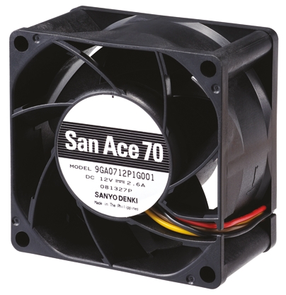 Sanyo Denki San Ace 9GA Series Axial Fan, 12 V dc, DC Operation, 159m³/h, 31.2W, 2.6A Max, 70 x 70 x 38mm