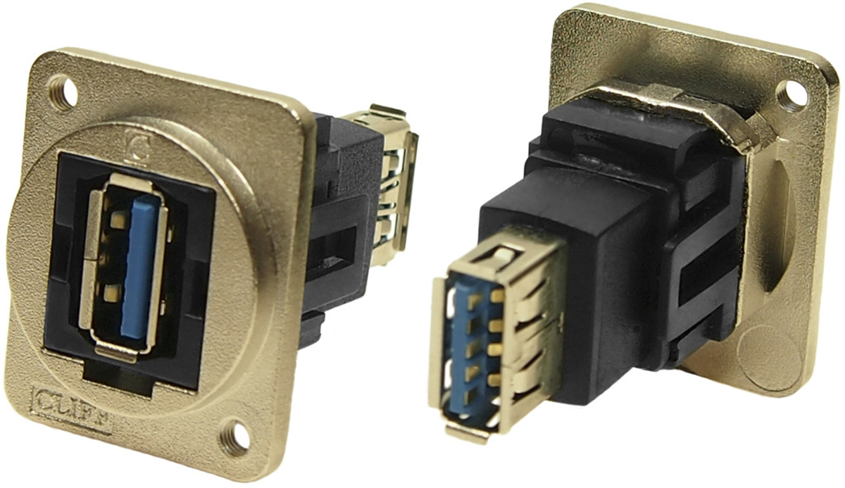 RS PRO Straight, Panel Mount, Socket to Socket- Dual Port Type A to A 3.0 USB Connector