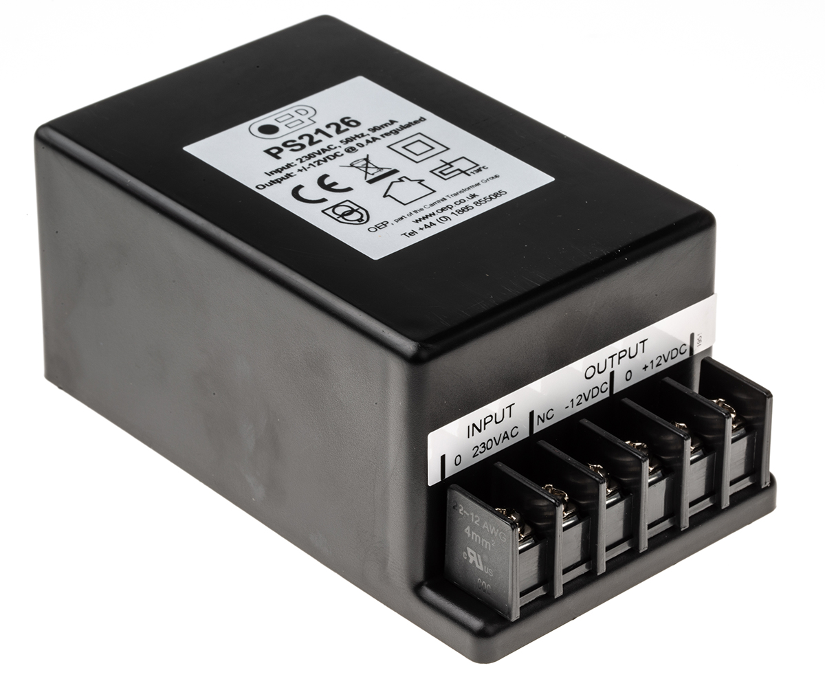 OEP Encapsulated Linear Power Supply, 207 → 253V ac Input, ±12V dc Output, 400mA Output, 9.6W
