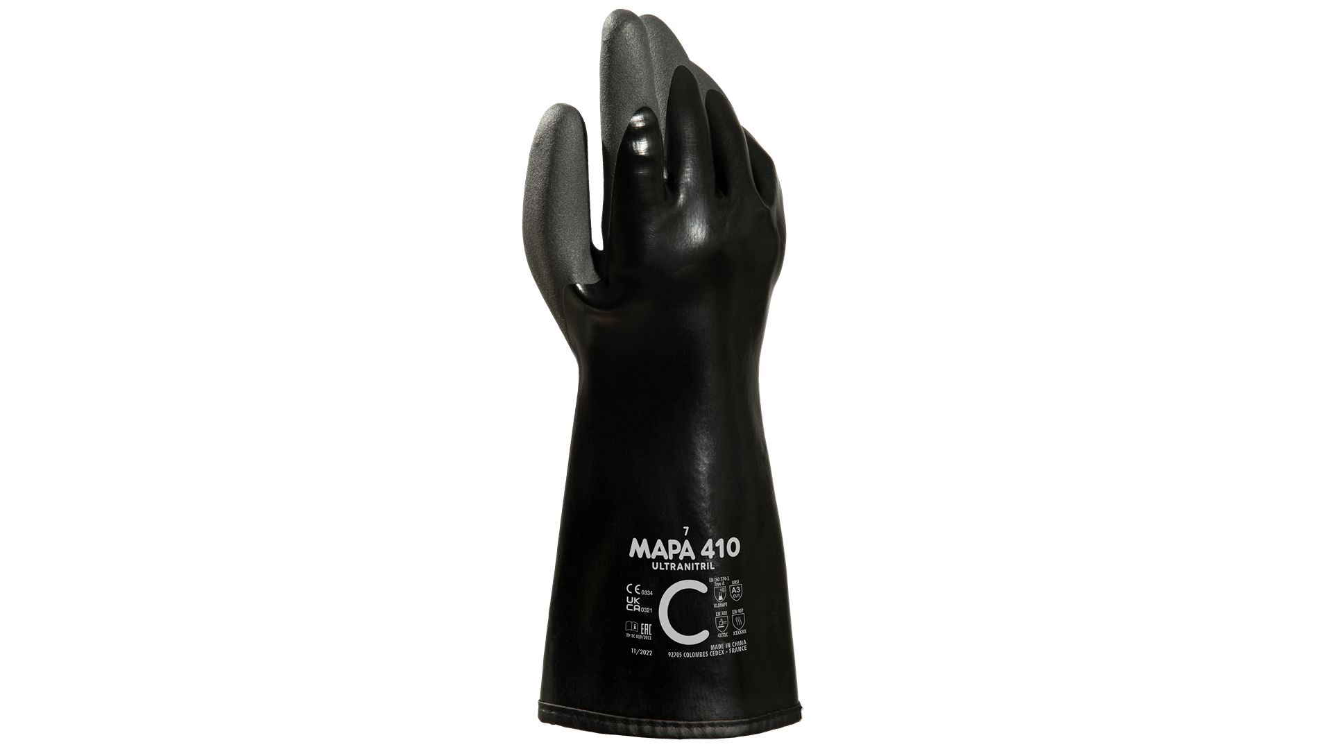Mapa ULTRANITRIL 410 Black, Yellow Nitrile, Polyvinyl Chloride Work Gloves, Size 11, Nitrile, Polyvinyl Chloride Coating