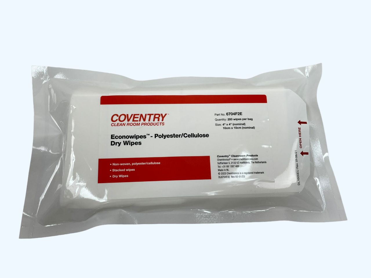 Chemtronics Coventry Econowipes Dry Cleaning Wipes, Bag of 200, 100 x 100mm